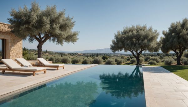 Une superbe piscine à débordement face aux oliviers